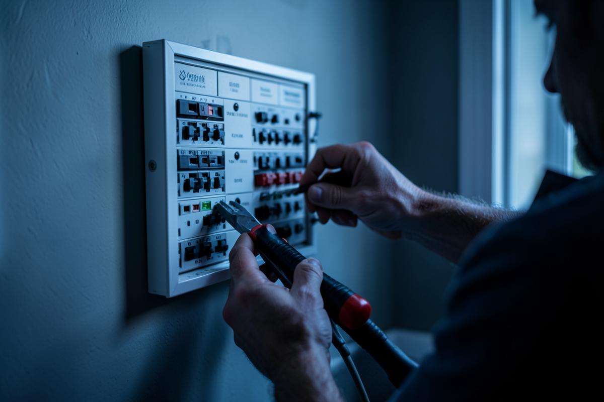 Electrician working on a consumer unit